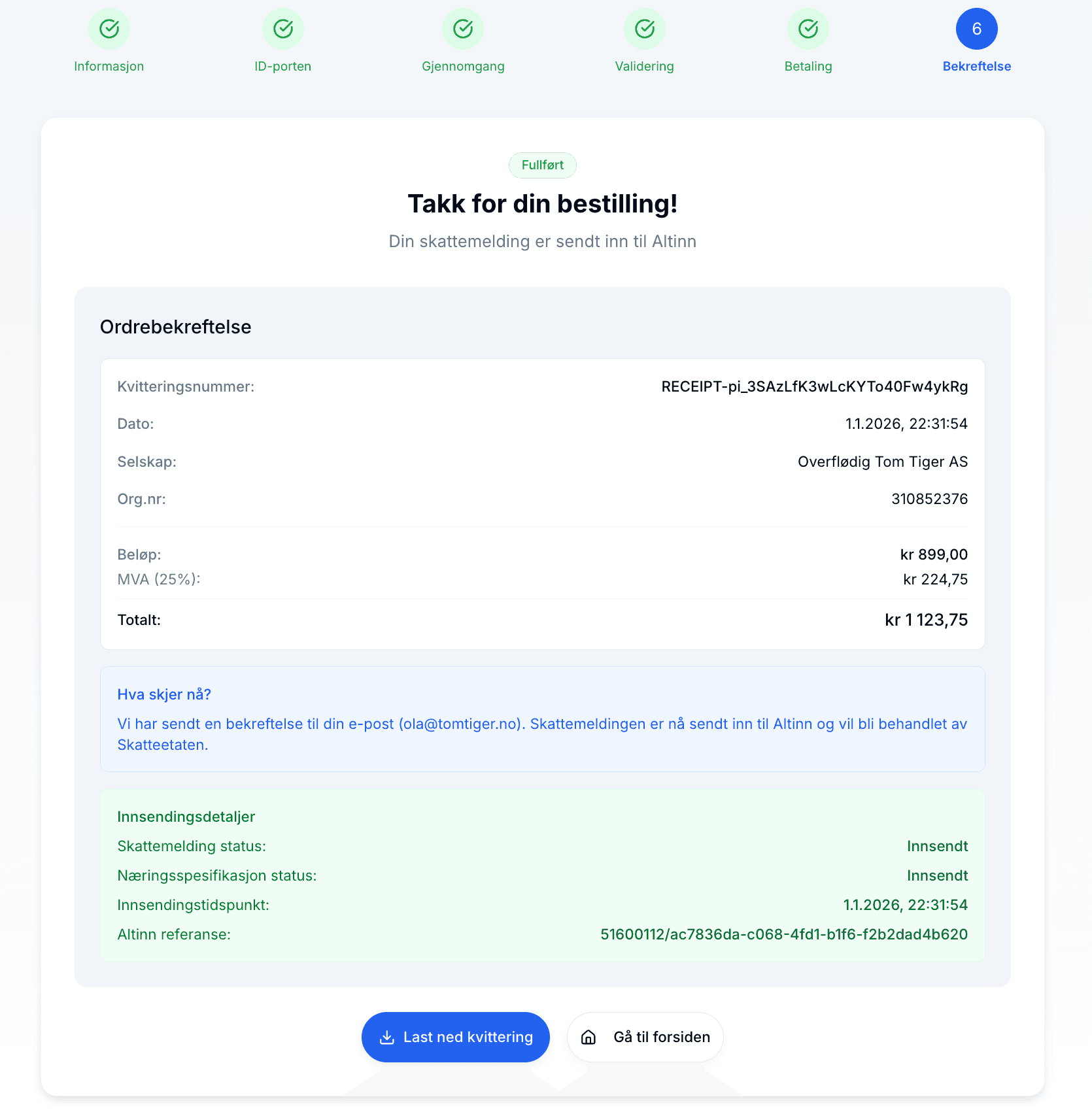 Bekreftelse og kvittering